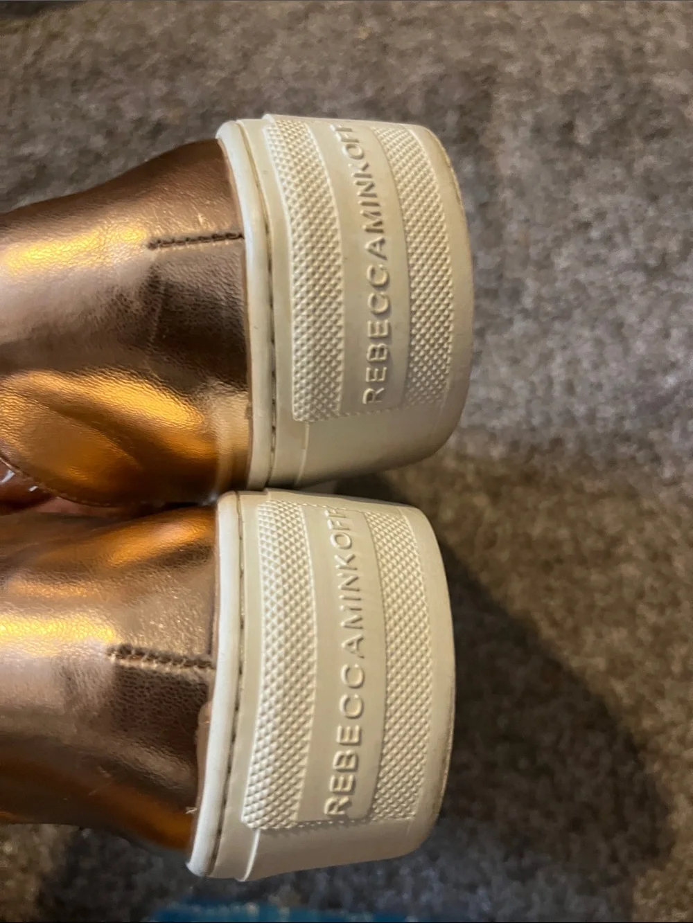 Rebecca Minkoff Metallic Nana Leather Rose Slip-On Platform Sneakers SZ 7.5
